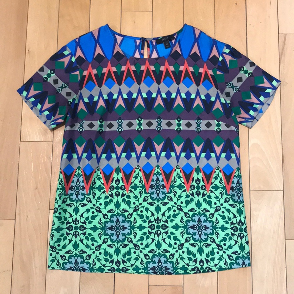 100% Silk J Crew Patterned Blouse